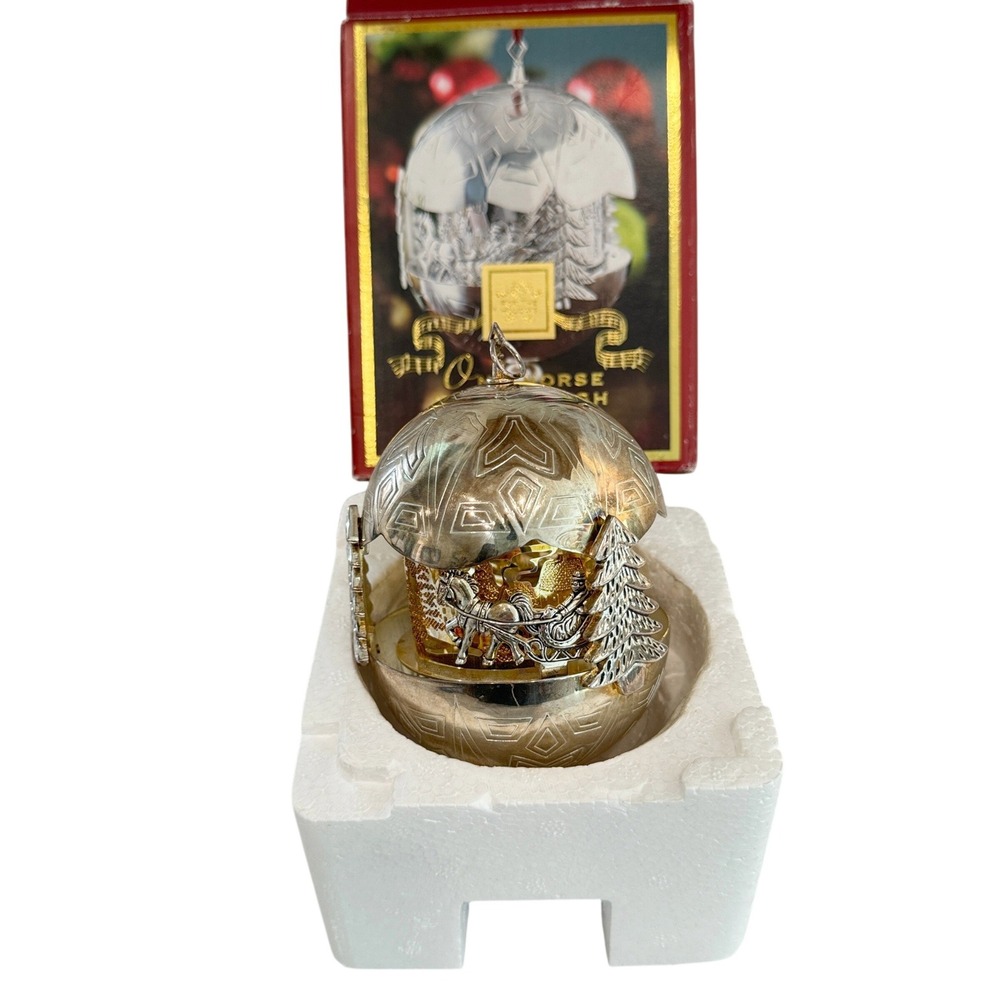 Musical Ornament One Horse Open Sleigh Lenox Silver Gold Tone Jingle Bells Boxed